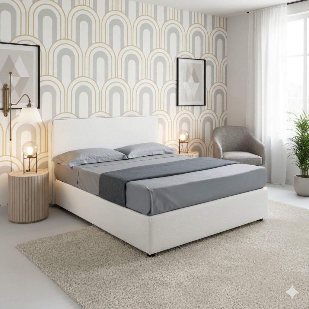 Letto MARSIGLIA, interamente sfoderabile, con rete a doghe munita di doppio sostegno centrale. Disponibile con o senza box contenitore ed in diversi colori e misure.